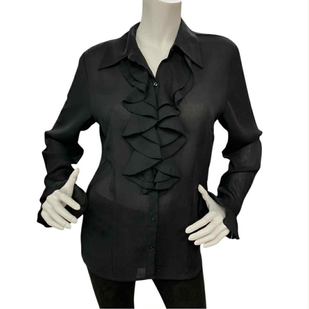 Mantles Chic Black Ruffled Blouse Size L